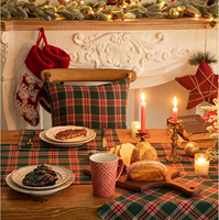 Chemin de table de Noël 100 % polyester, motif écossais vert et rouge, pour la décoration de la maison, de la cuisine et des fêtes