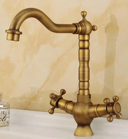 Robinet de lavabo européen à double poignée, eau chaude et froide, style rétro en spirale, cuivre antique, robinet de cuisine classique, robinet de salle de bain