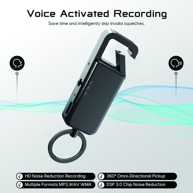 64GB Portable Keychain Voice Recorders New Upgraded MP3 WAV Voice Activated Recorder with Playback