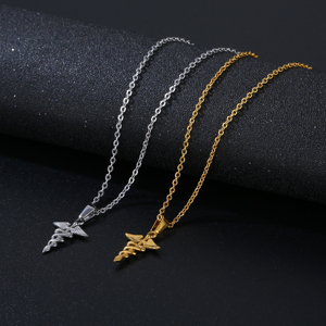 Bijoux personnalisés sans nickel, colliers en acier inoxydable avec pendentif caducée et aile de <span class=keywords><strong>serpent</strong></span> grec vintage, 18 carats et 24 carats pour hommes - Product Image 3