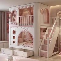 Lits superposés en bois massif JS Modern, confortables, de petite taille, pour enfants, design château de princesse, chambre d'enfant