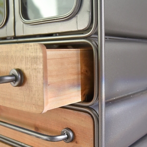 Custom Home Furniture Industrial Design <b>Living</b> <b>Room</b> Antique Book Storage Metal Iron <b>Wood</b> <b>Cabinet</b> with 3 Drawers and Glass Door - Product Image 4