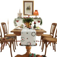 Chemin de table imprimé en polyester-coton avec motif de sapin de Noël et boules