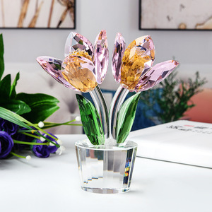 Adorno de Tulipán de Cristal Rosa, Flor de Cristal Tallado, Decoración para el Hogar DZ05 - Product Image 2