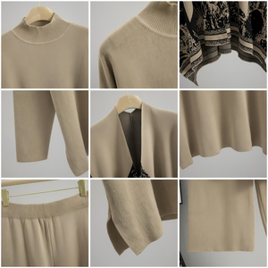 Completo Casual in <span class=keywords><strong>Viscosa</strong></span> Lavorata a Maglia per <span class=keywords><strong>Donna</strong></span>, Maglione a Collo Alto Antirughe Autunno-Inverno - Product Image 3