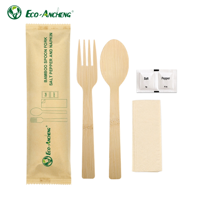 100% Biodegradable Desechable 170mm Bambú Tenedores Cucharas Juego de cubiertos