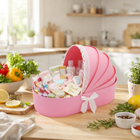 Panier de rangement alimentaire en carton rigide Wenpack, écologique, motif floral, pour baby shower, en forme de berceau, fait main, finition mate