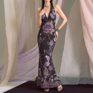 Robe de soirée longue élégante à col en V et dos nu pour femme, taille naturelle, écologique - Product Image 3