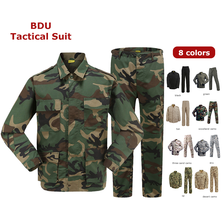 Manufacturer Men's Combat Uniform Long Sleeves Jackets Pants Sets BDU Woodland Camouflage Outdoor Hunting Tactical Suit