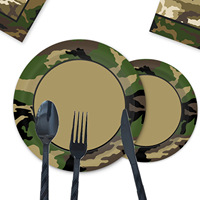 Vaisselle jetable à thème camouflage, très vendue, assiettes et serviettes en papier biodégradables pour anniversaire
