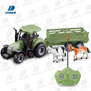 Trator de fazenda 27mhz 4ch, brinquedo com controle remoto para fazenda rc com transporte de animal, carro fazenda para crianças