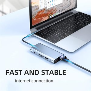 מתאם USB C מרובה יציאות, תחנת עגינה למחשב נייד 11 ב-1 עם 4K HD VGA Type-C USB3.0 RJ45 קורא כרטיסי <span class=keywords><strong>SD</strong></span>/TF ויציאת AUX <span class=keywords><strong>3</strong></span>.5 מ\\\"מ - Product Image 1
