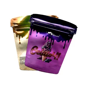 Bolsas de Mylar holográficas personalizadas, 1g, 3,5g, 7g, bolsa en forma de troquelado, cremallera reutilizable, soporte superior, paquete de dulces de plástico