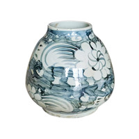 Vase décoratif d'entrée en céramique écologique fait main, motif paysage au trait libre bleu et blanc, style Art Déco moderne, vintage