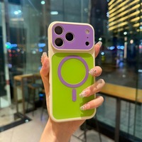 Casing Ponsel Magnetik Warna Kontras Mewah TPU+PC untuk 18 Pro Max/13/14/15/16/17 Pro Max Anti Benturan