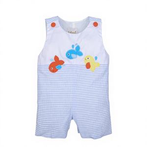 Personalizable BC1046 bebé niño Shortall hecho a mano colorido pez apliques bordado lujo Spandex/algodón invierno nueva colección OEM - Product Image 1