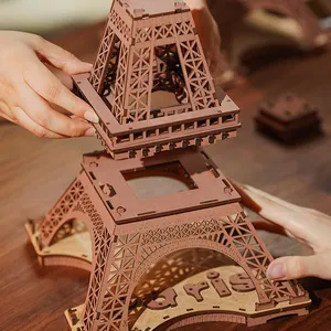 Robotime Rolife TGL01 Night Of The Eiffel Tower Model Kits DIY Toys Wooden 3D Puzzles For Adults