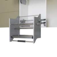 Cesto Elevatório Moderno para Armário de Cozinha com Vidro, Cromado e Função de Fechamento Suave - Acessório Elevador Retrátil