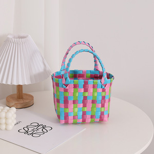 Dégradé pour rose Petit sac tissé à carreaux Luxe ouvert polyvalent Color-Block Square Design mignon sac <span class=keywords><strong>de</strong></span> <span class=keywords><strong>paille</strong></span> à main pour les vacances - Product Image 5