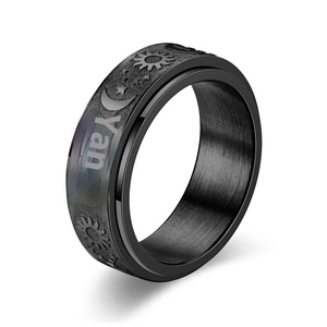 Nhẫn thép titan mặt trời mặt trăng sao, xoay được, giảm stress, mạ vàng, thủ công, kiểu dáng hot bán chạy quốc tế - Product Image 6