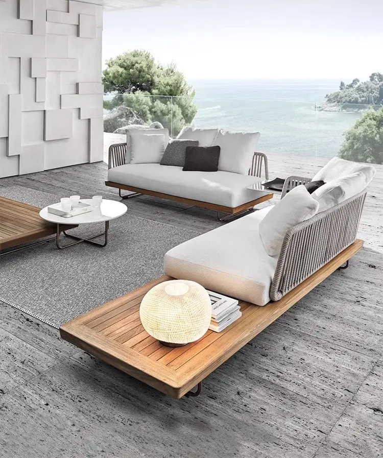 Jogo de sofá e mesa para hotel Villa em alumínio com novo design moderno e fita PL
