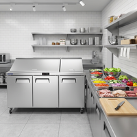 Station de préparation de salades pour restaurant commercial, réfrigérateur avec refroidissement par air, 3 portes, contrôle numérique et dégivrage automatique