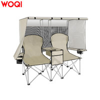 Chaise de camping double portable WOQI avec auvent, chaise de plage pliable robuste avec glacière pour le sport, le jardin et la pêche