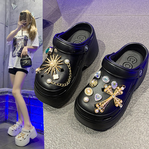 Summer New Rhinestone Platform Clogs For Women 7CM Thick Sole Cute Closed Toe Sandals Outdoor Slip On <b>Shoes</b> Wholesale - Product Image 3