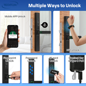Serrure de porte intelligente numérique sans clé Tediton Professional Slim Narrow Frame 8 langues Tuya TTLock WiFi bleue étanche biométrique - Product Image 3