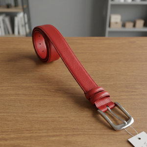 Cintura da uomo DV GROUP in vera pelle di vitello bicolore reversibile, finitura lucida senza cuciture, fibbia in lega, colore rosso, 30 mm - Product Image 3