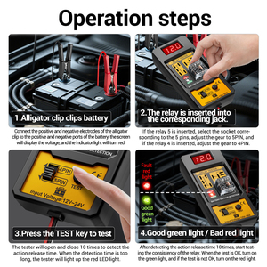 Testeur numérique de <span class=keywords><strong>batterie</strong></span>, d'alternateur et de relais pour <span class=keywords><strong>voiture</strong></span> et moto, détecteur de panne pour outil de diagnostic et de réparation automobile 12V - Product Image 2