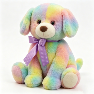 ตุ๊กตาสุนัขสีรุ้ง, ตุ๊กตาสุนัขย้อมสีแบบไทได, ตุ๊กตาสุนัขโบว์สีม่วง, ตุ๊กตาสุนัขสีพาสเทลรุ้งนุ่มนิ่ม - Product Image 1