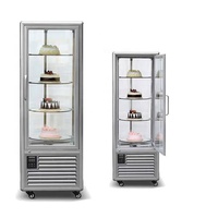 Congélateur vertical rotatif en acier inoxydable à prix abordable, vitrine à porte vitrée, refroidissement par air direct pour glaces et gâteaux