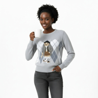 Pull à col rond pour femme, style preppy, motif ours, avec broderie, anti-rétrécissement et séchage rapide