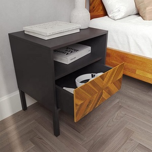 Bedroom Furniture Nordic Minimalist Color-blocked <strong>Teak</strong> Color Solid Wood Modern Retro Wabi-sabi Style <strong>Bedside</strong> <strong>Table</strong> - Product Image 4
