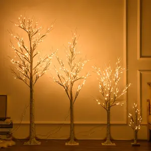 热卖4尺寸USB供电地板和桌面发光二极管白色桦树家居圣诞装饰灯
