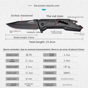 بيع مباشر من المصنع سكين جيب محمول متعدد الوظائف قابل للتخصيص للتخييم في الهواء الطلق شفرة D2 عالية الصلابة يدعم OEM - Product Image 4