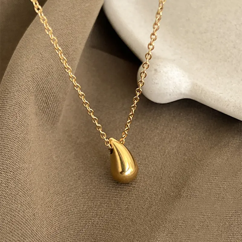 18K Gold Water Drops All over Stainless Steel Necklace Korean Version Simple Fashion Versatile Colorless Collar Chain