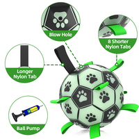 Pelota de Fútbol para Perros de PU Ecológica, Inteligente, Indestructible, con Luz Interactiva que Brilla en la Oscuridad, Correa Blanca/Negra, 6/8 Pulgadas