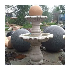 Fontaine à boule rotative en pierre naturelle sculptée à la main pour jardin extérieur JK