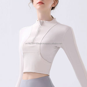 Half Zip Sports Yoga Jacket Autumn Winter Tight Long Sleeve Short Style Running Jacket Slim Fit Slimming Fitness Wear - Product Image 2