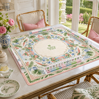 Alas Mahjong Lipat Neoprena Motif Bunga Chinoiserie Mewah 33in Kustom Anti Selip Karya Seni Asli Alas Permainan Meja Amerika Poker