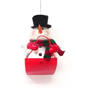 Factory wholesale customize christmas ornaments funny snowman sledding in a bowler hat decoration