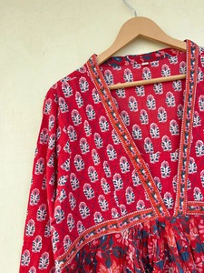 Robe d'été en coton imprimé à la main, robe midi décontractée à fleurs, vêtements décontractés pour la maison, robe maxi ample et douce - Product Image 4