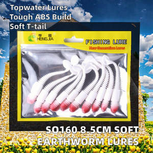 Vente en gros SO160 8.5cm 3.3g leurres <span class=keywords><strong>de</strong></span> pêche <span class=keywords><strong>vers</strong></span> <span class=keywords><strong>de</strong></span> <span class=keywords><strong>terre</strong></span> appâts artificiels en plastique souple avec queue en T pour la pêche en eau salée 10 pièces/sac - Product Image 2