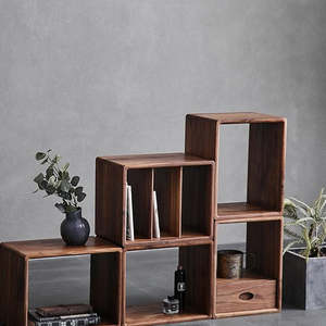 SINTERIOR SOLID ACACIA <b>WOOD</b> <b>STORAGE</b> BOX SET OF 6 STACKABLE MODULAR <b>CUBE</b> ORGANIZERS MODERN RUBIC DESIGN FOR HOME DECOR - Product Image 3