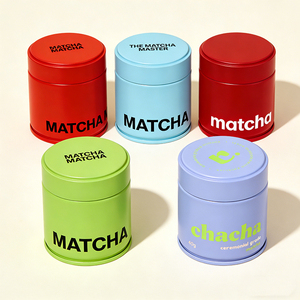 Wholesale Round <strong>Metal</strong> <strong>Tin</strong> for 30-40g Printed Matcha Coffee Powder Airtight Lid Storage Packaging - Product Image 1