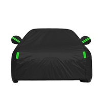 Housse de voiture en polyester enduit d'argent 190T tout noir avec bande réfléchissante imperméable et pare-soleil