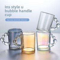 Tasse à thé créative de couleur unie avec poignée bulle, en verre résistant à la chaleur, design moderne, célèbre sur internet, pour couple, Saint-Valentin