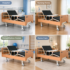 Cama de cuidado con rieles verticales de listones, diseño de tono madera con vista abierta, ideal para conversaciones familiares junto a la cama en el dormitorio de invitados del hogar. - Product Image 6